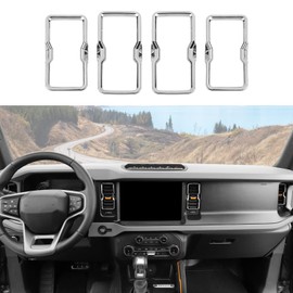RAZPOY for Bronco Air Conditioning Outlet Vent Trim, 4PCS Center Console Dash AC Vent Ring Cover Compatible with 2021-2023 Ford Bronco Interior Accessories, Chrome