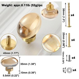 FZBHRO Crystal Cabinet Knobs Gold Drawer Knob Handles Decorative Glass Cupboard Pulls Champagne Color Home Kitchen Decor Egg Shape 4 Pack