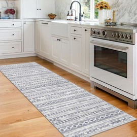 Alfasoft Moroccan Washable Runner Rug 2x7, Non-Slip Vintage Grey Neutral Boho Runners for Hallways Kitchen Rugs Soft Print Distressed Geometric Floor Carpet Runner for Bedroom Laundry