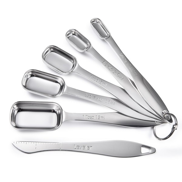 6-Piece Square Measuring Spoons with Leveler: Doosu 18/8 Stainless Steel