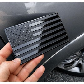 USA - Bandera de metal de acero inoxidable en relieve para coches, camiones, color negro, 5 x 3 pulgadas