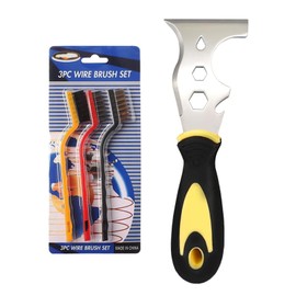 Paint Scraper Tool with Nylon Brush Paint Scrubbing (3Pcs Mixed), 13-in-1 Stainless Steel Multi-Function Scraper Tool for Paint Removal, Plastering Tools, Straight Scraper, Curved Scraper