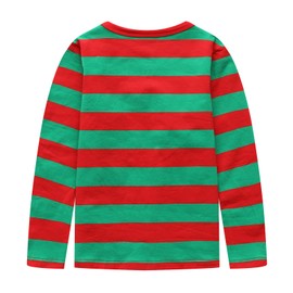 Boys Long Sleeve Striped Tshirts for Boys Cotton Shirts Kids Casual Crew Neck Tee Tops Green Red Striped Size 8/6-8 Years