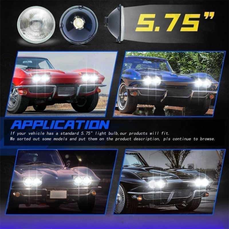 Bricologht 4x 5.75" 5-3/4" GLASS LED Headlights High-Low Beam For