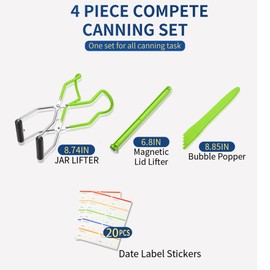Canning Jar Lifter Tongs with Jar Lid Lifter Magnetic Lid Lifter,Canning Bubble Popper Bubble Remover and Canning Labels for Canning Supplies Starter Kit,4Pcs Canning Tools-Neon Green