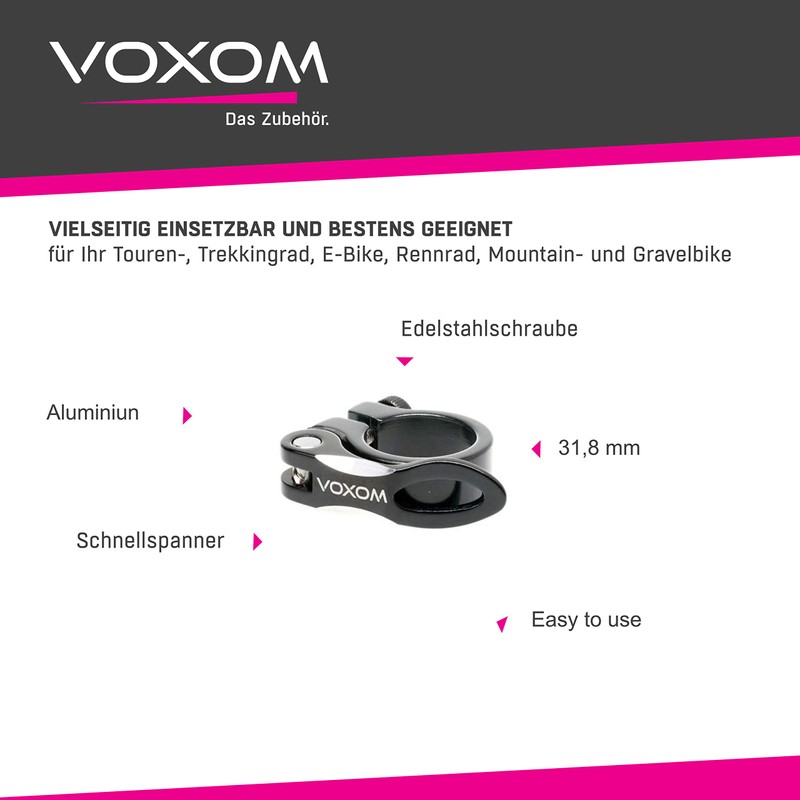 Voxom Sak2 31.8 mm, Including Quick Release Seat Clamp, Black,