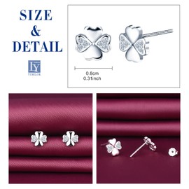 Yumilok Women's Earrings Clover Stud Earrings Four Leaf Heart Stud Earrings Cubic Zirconia 925 Sterling Silver Hoop Earrings Piercing Cartilage Earrings Stud Earrings for Women Girls, Sterling Silver