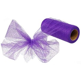 Glitter Tulle Ribbon Spool - 6" x 25 Yards - 75 Feet (Purple)