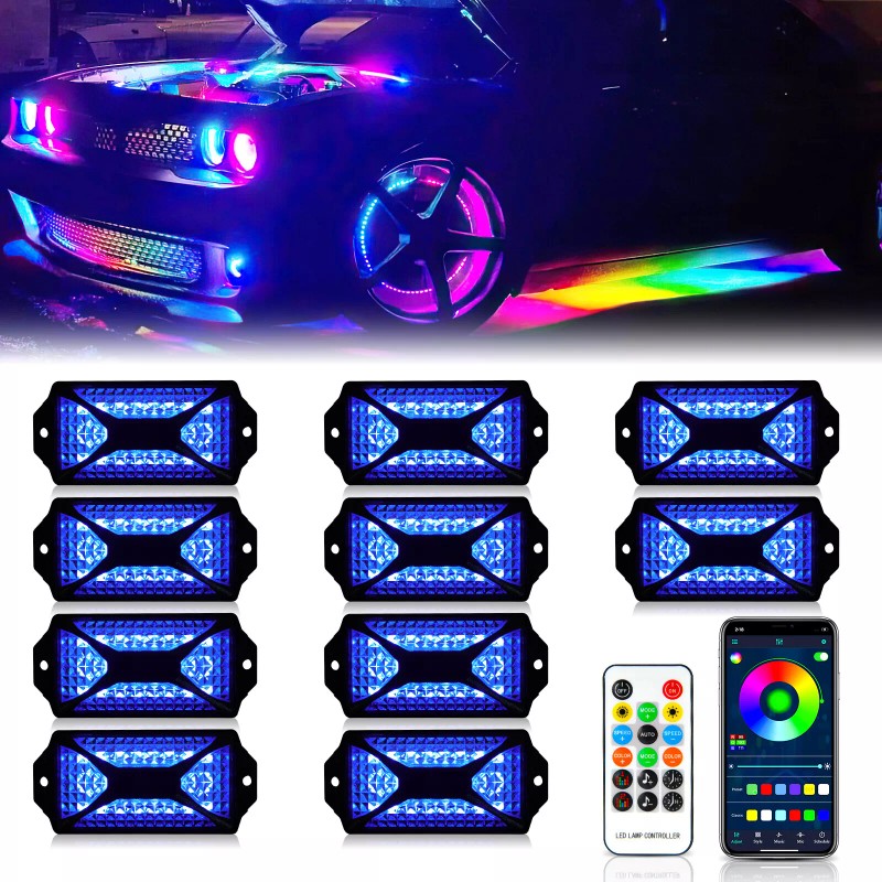 KEEPDSGN 10 Pods RGB LED Rock Lights Kit Underbody Neon