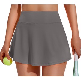 PINSPARK - Faldas de tenis para mujer, falda atlética, ligera, con pantalones cortos, bolsillo para entrenamiento, pickleball, Gris oscuro, Large