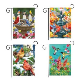 Briarwood Lane Birds Garden Flag Bundle (Set of 4) Cardinals Hummingbirds 12.5" x 18"