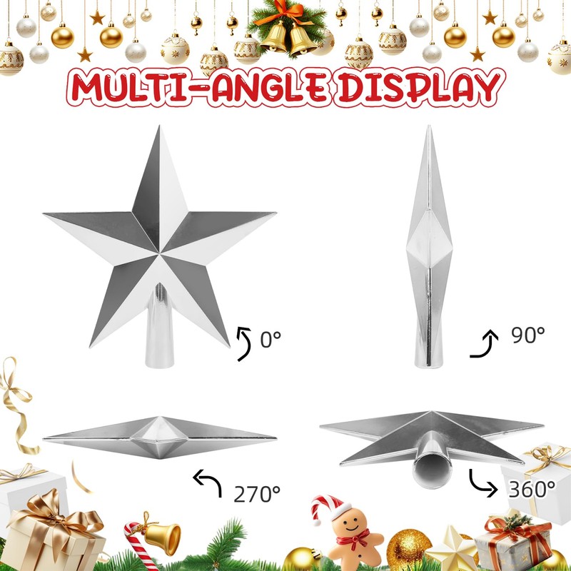 SULOLI Christmas Tree Star Silver,Silver Christmas Tree Topper for Xmas