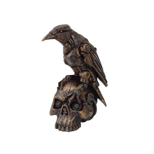 Pacific Giftware PTC 6 Inch Steampunk Inspired Raven on Skull Resin Statue Figurine