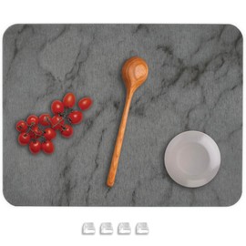 Eclinox Luxury Dish Pad - Diatomaceous Earth Stone Drying Mat for Kitchen Counter (12x16”) - Quick Drying, Absorbent, Odorless - Stone Dish Drying Mat for Kitchen, Cups & Bottles - Dark Marble