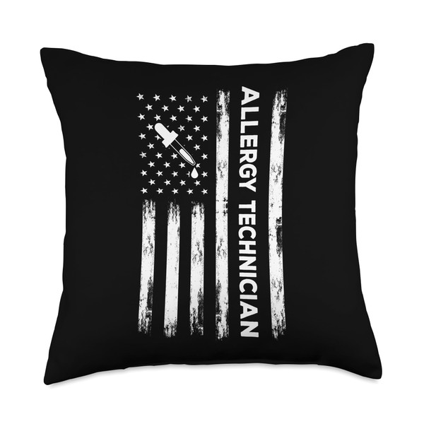American Flag Allergy Technician USA Allergy Testing Expert Throw Pillow