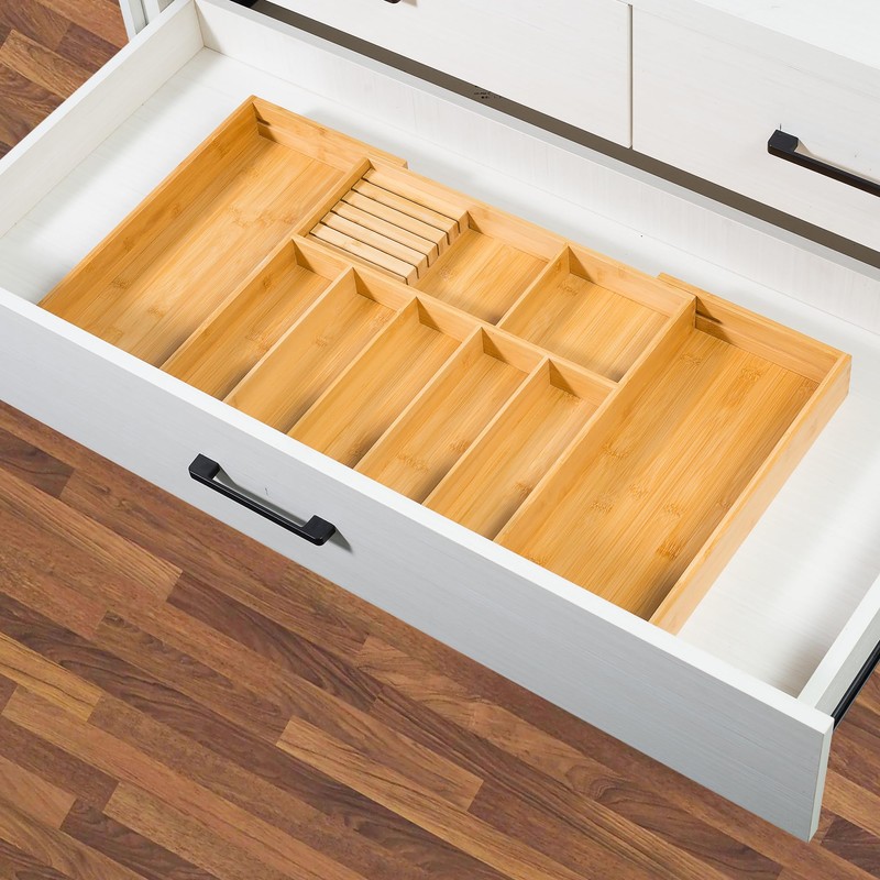 VaeFae Extra Large Kitchen Utensil Holder, Bamboo Silverware Drawer Organizer,