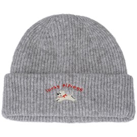 CLAPE Unisex Beanie Knitted Hat with Puppy Embroidery Elastic Wool Hat Winter Hat for Men Women Warm Roll Hat Work Hat Winter Beanie Knit Hat, KHWM2402-Light Grey