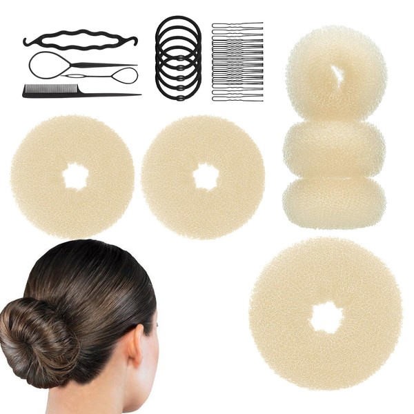 Donut Hair Bun Maker Set with 6 Rings (1 Large,