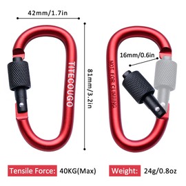 TITECOUGO Aluminum Alloy D-Ring High Strength Carabiner Key Chain Clip Hook For Camping Hiking (Not for Climbing) Red Black