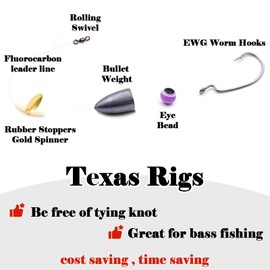 FishTrip Texas Rig Hooks for Bass Fishing, EWG Worm Hooks with Fishing Bullet Weights Sinkers for Freshwater Saltwater 3/16oz 5Pcs