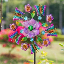 GIBMIDSER 51'' Solar Wind Sculptures & Spinners,Butterfly Windmill Outdoor Multi-Color Changing Decorative Garden Stakes LED Light Kinetic Yard Art Decor for Patio,Pathway,Lawn Gifts for Family
