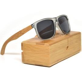 GOWOOD Bamboo Wood Square Sunglasses For Men and Women with Frosted Grey Front and Polarized Lenses (Black)