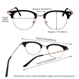 ALWAYSUV Retro Metal Semi-Rimless PC Clear Lens Unisex Glasses Black Frame