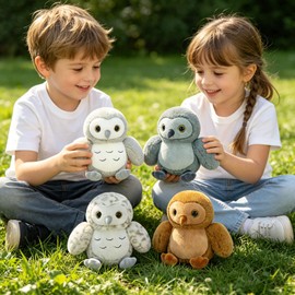 MorisMos 4 Pack Owl Stuffed Animals, 7.8 Inch Small Owl Plush Toys in 4 Different Designs for Kids, Woodland Party Favors and Easter Baskets