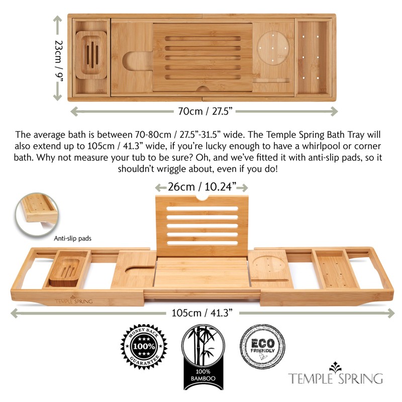 Temple Spring Wooden Bathtub Tray, Bamboo Bathroom Accessories, Bath Tray