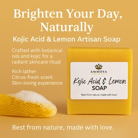 Ammoya Naturals Revitalizing Lemon Soap – Kojic & Turmeric Goat Milk Soap Bar with Essential Oils – Gentle Cleanser for Radiant, Glowing Skin, 4 oz
