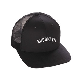 Daxton USA Cities Trucker Mesh Structured Hat Mid Profile Snapback Cap - Brooklyn Black Black White