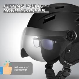 Odoland Ski Helmet with Ski Goggles, Light Weight Snowboard Helmet and 2-in-6 Visor Detachable Goggles Set, Snow Sport Helmets for Men Women,Black,S