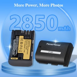 Pickle Power 2850mAh LP-E6P Battery 2-Pack and LED Dual Charger for Canon EOS R8, R7, R6, R5, R5 Mark II, R, 5D III IV, 5DS, 6D, 6D II, 7D, 80D, 90D