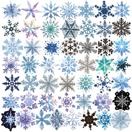 Dorgua 50Pcs Christmas Snowflake Stickers, Snowflake Stickers for Water Bottle, Vinyl Waterproof Stickers Snowflake Decoration for Xmas Party Favors Laptop Luggage Skateboard Decoration