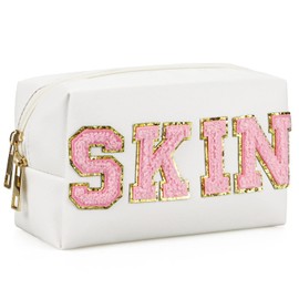 Gosuoa Preppy Makeup Bag,Skincare Bag,PU Leather Portable Waterproof Preppy Stuff for Travel Toiletry Bag,Makeup Bag for Girls Women