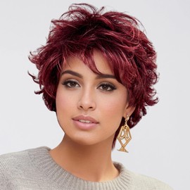 Sabosi Short Red Wigs for Women with Bangs Natural Synthetic Wig Natural Looking Synthetic Heat Resistant Fiber Wig for Daily Party Use