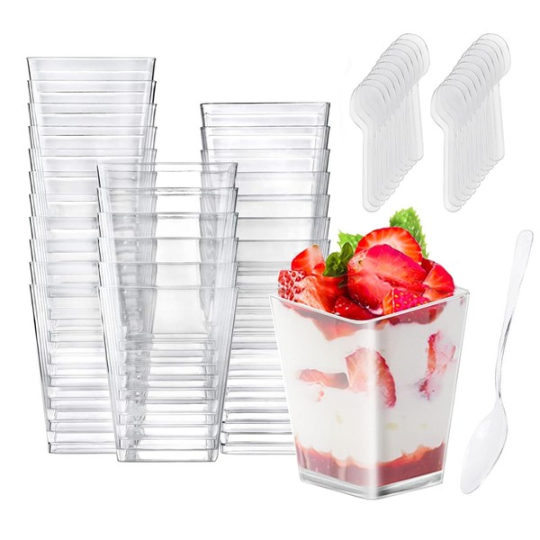 URHELP Square Dessert Cups 160ml/240ml 50 Pack with Spoons, Clear