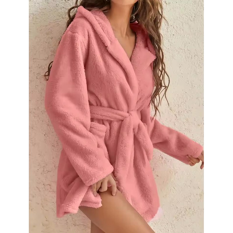 Women's Hooded Fleece Robe with Waist Belt – Cozy Layer