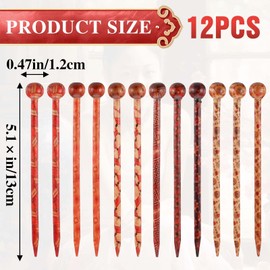12PCS 5.1" Hair Sticks for Buns Vintage Wood Hairpin Set, Boho Tortoise Shell Decorative Hair Holder Retro Hair Forks Accessories Japanese Chinese Inspired Hair Chopsticks for Long Hair Women