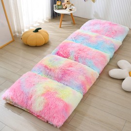 Mengersi Velvet Floor Pillows,Faux Fur Tie Dye Pillow Bed Floor Lounger Cover,Sleeping Mat for Girls Teen Toddler,Pillow Lounger for Reading Playing Games Party,Requires 5 Pillows(Queen,Pink)