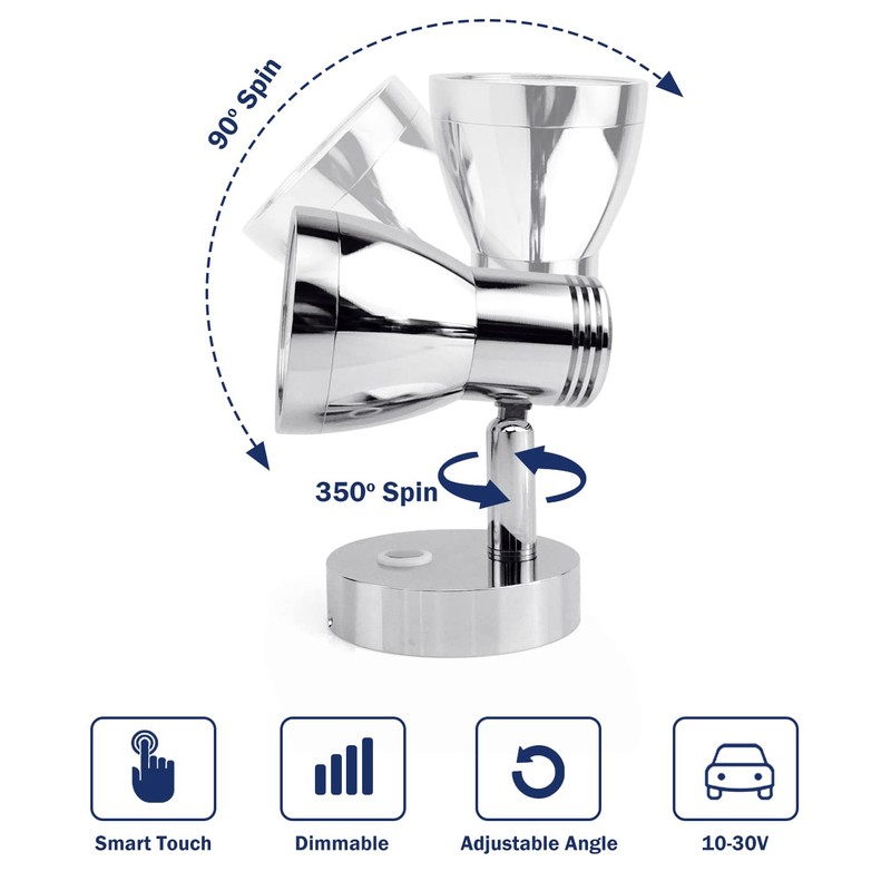 THALASSA 3W RV Stepless Dimmable Reading Light for Boat 12V