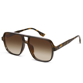 GLARDEFE Oversized Aviator Sunglasses for Women Men - Retro 70s Square Shades Sun Glasses(Leopard/Gradient Brown Lens)