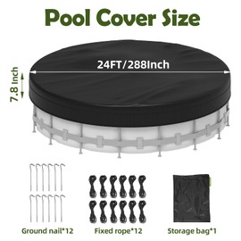 Poolergetic 24FT Round Pool Cover, Heavy Duty Pool Covers for Above Ground Pools, Round Pool Cover Protector UV and Tear Resistant, Waterproof and Dustproof