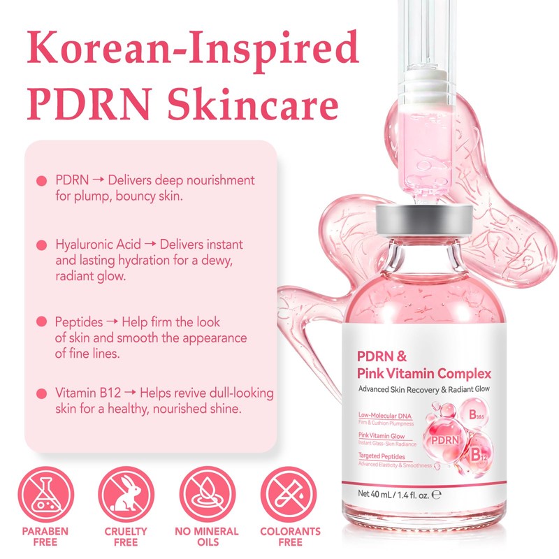 PDRN Face Serum with Salmon DNA, Pink Vitamin B12 &