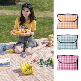 Camping Size-Up Checkered Picnic Mat - Waterproof Outdoor Park Outing Mat 180x200cm (5-6 Person) = Yellow