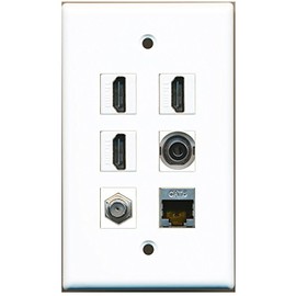 RiteAV - 3 HDMI 1 Port Coax Cable TV- F-Type 1 Port Shielded Cat6 Ethernet 1 Port 3.5mm Wall Plate