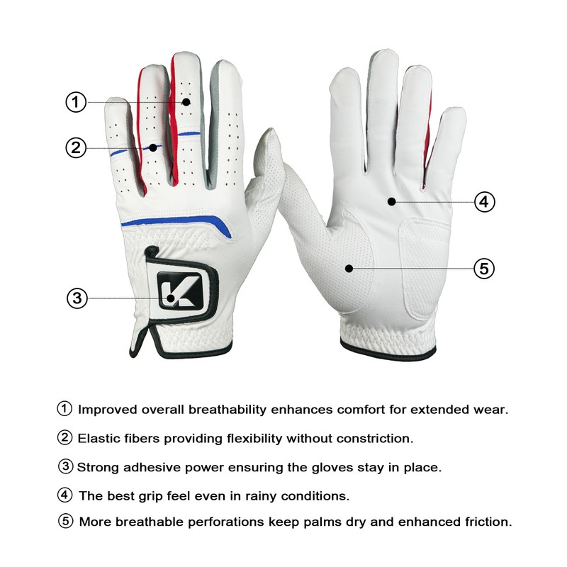 KICAS Nano Materials Golf Gloves, 2-Pack, Breathable and Washable, for