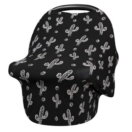 Metplus Baby Car Seat Cover, Infant Carseat Canopy, Nursing Breastfeeding Cover, Stretchy Carrier Covers for Stroller/Shopping Cart, Newborn Registry & Shower Gift for Boys Girls - Black Cactus