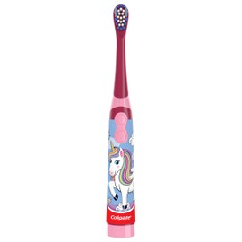 Colgate Kids Battery Powered Toothbrush, Kids Battery Toothbrush with Included AA Battery, Extra Soft Bristles, Flat-Laying Handle to Prevent Rolling, Unicorn Toothbrush, 1 Pack
