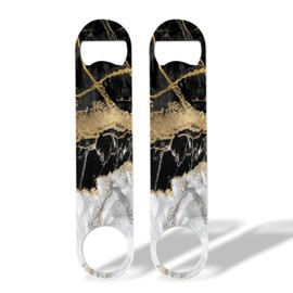 2 PACK Beer Bottle Opener, Stainless Steel Flat Bottle Openers,7 inch Metal Decor,Black And Golden Marble